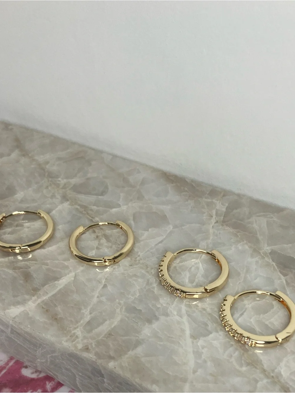 14K Gold Plated Huggie Hoop Earrings Set – 2 Pairs | 14mm CZ Tennis Huggies